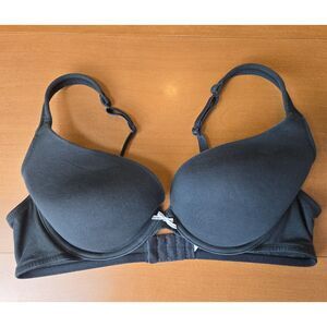Cacique 42B Black Cotton Boost Underwire Bra Center Bow Ribbon